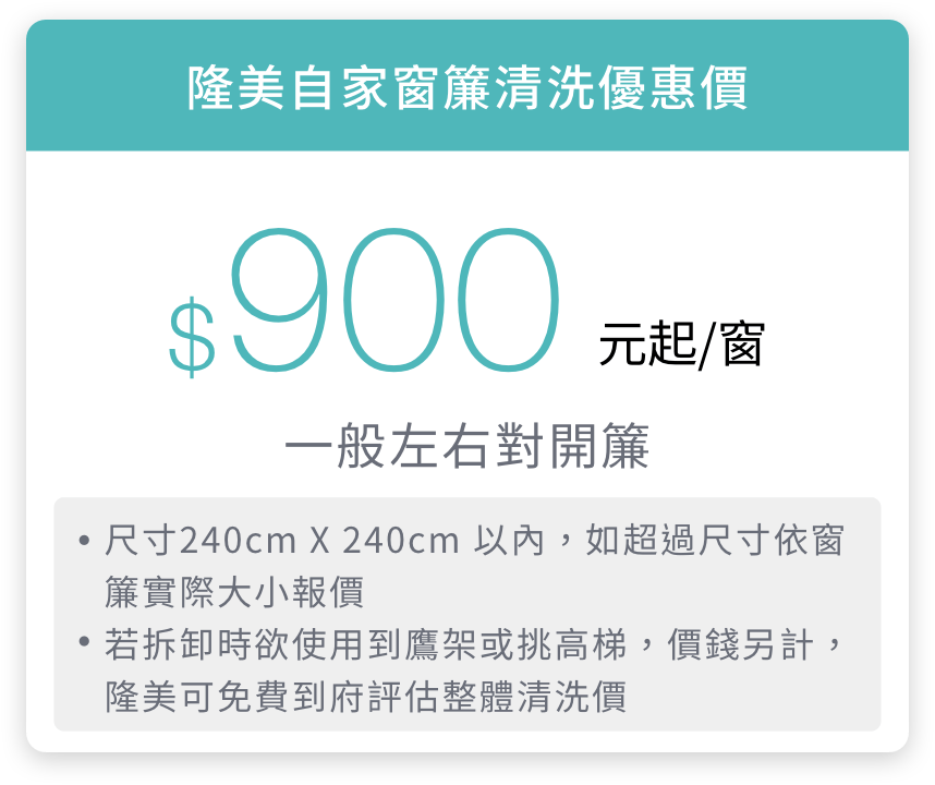 隆美自家窗簾清洗優惠價，700元/窗